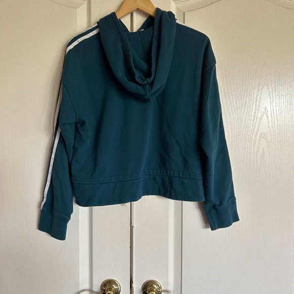 Adidas classic stripe turquoise cropped long sleeve hoodie size Large - Picture 10 of 11